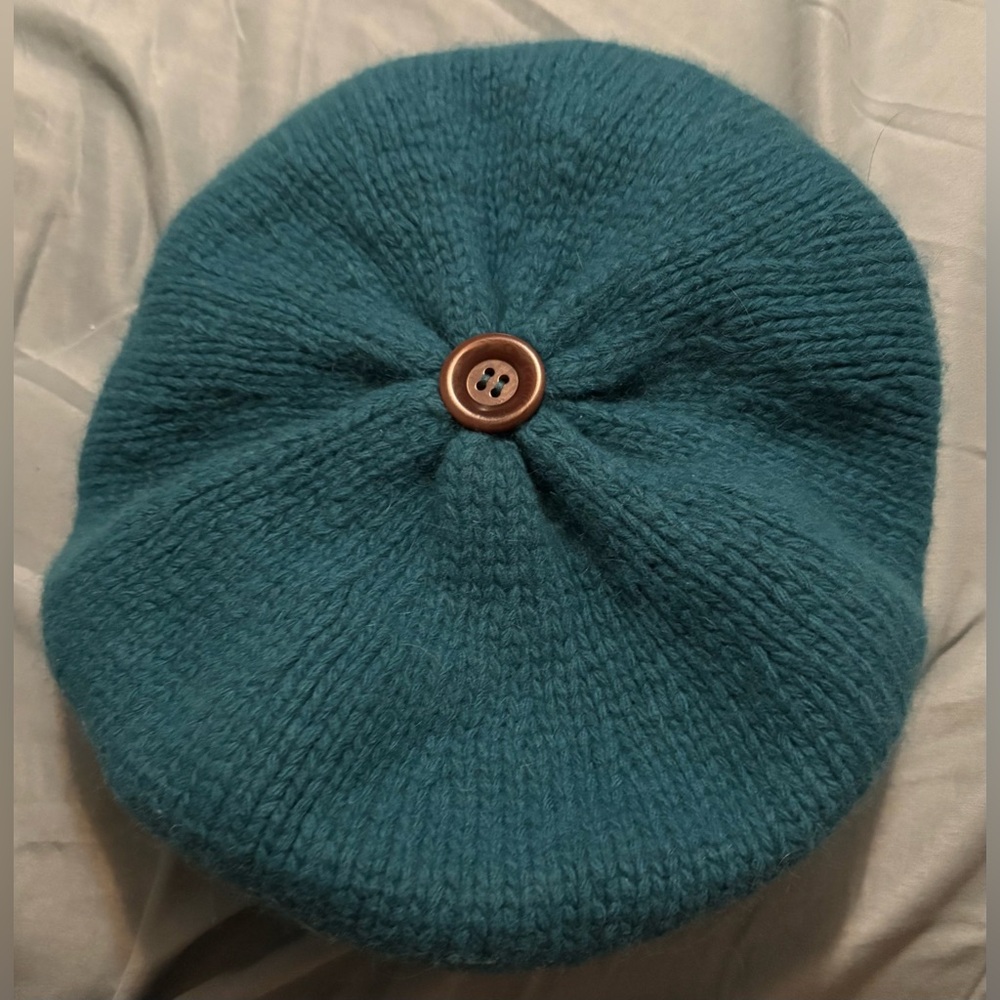 Carolina Amato Angora Wool Blend Beret Hat In Teal Blue